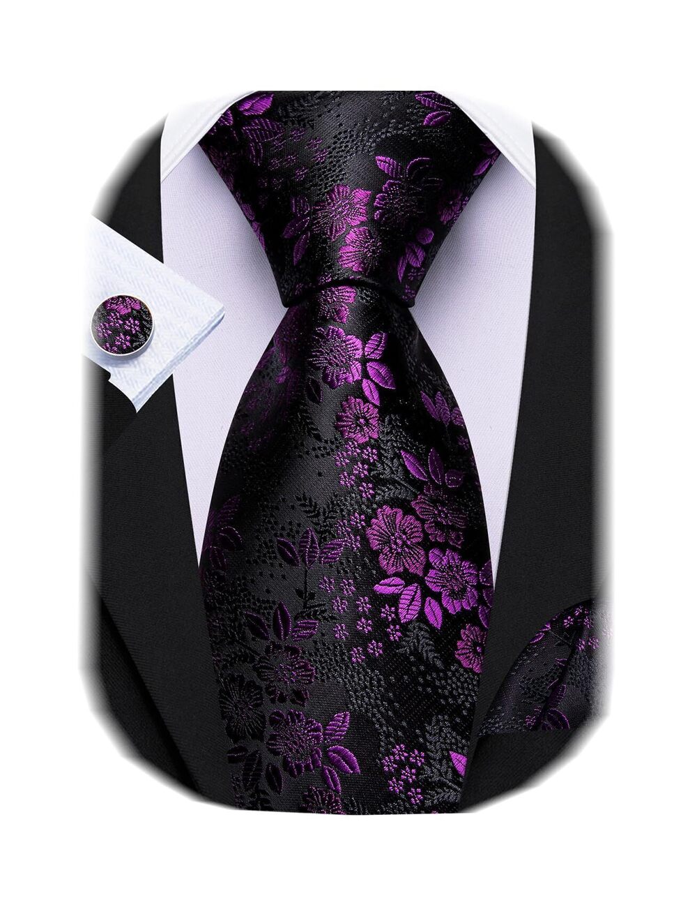 8236 Flower Ties Handkerchief Cufflinks Set Wedding Necktie Set Party